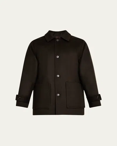 Officine Generale Men's Barthelemy Wool Caban Coat In Dark Coffee