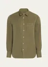 Officine Generale Lipp Pigment-dyed Button-front Shirt In Olive Night