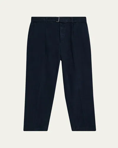 Officine Generale Men's Corduroy Self-belt Pleated Pants In Blue