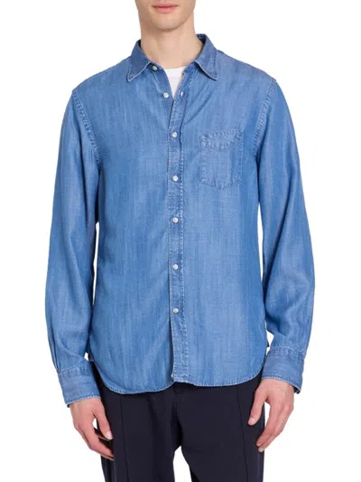 Officine Generale Men's Denim Button-up Shirt In Blue