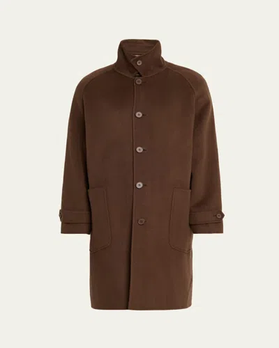 Officine Generale Men's Double Split Wool Coat In Brown