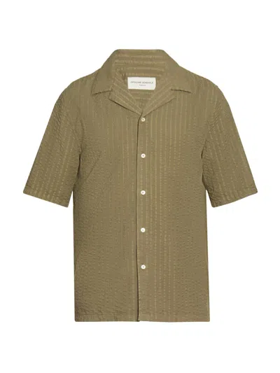 Officine Generale Eren Short Sleeve Seersucker Shirt In Green