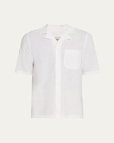 Officine Generale Men's Eren Square Jacquard Camp Shirt In White