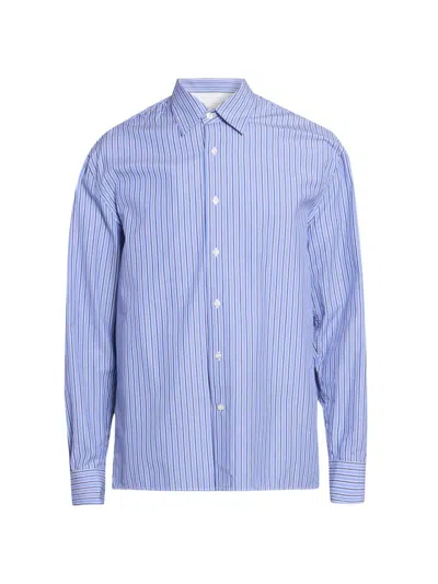 Officine Generale Men's Gad Striped Cotton Poplin Shirt In Blue