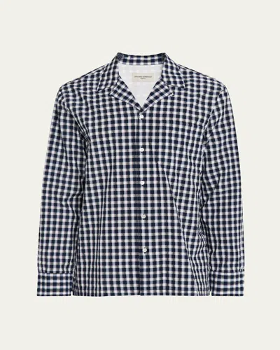 Officine Generale Men's Gingham Seersucker Button-down Shirt In White/navy/burgundy