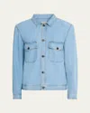 Officine Generale Button-down Long-sleeved Denim Jacket In Blue
