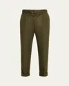 Officine Generale Hugo Belted Wool And Cashmere-blend Flannel Pants In Lichene
