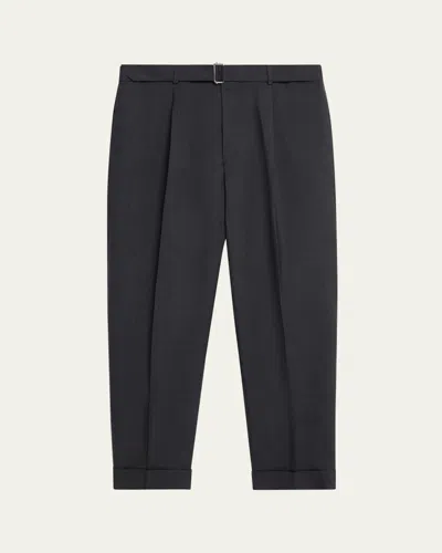 Officine Generale Men's Hugo Wool Self-belt Pleated Pants In Gray