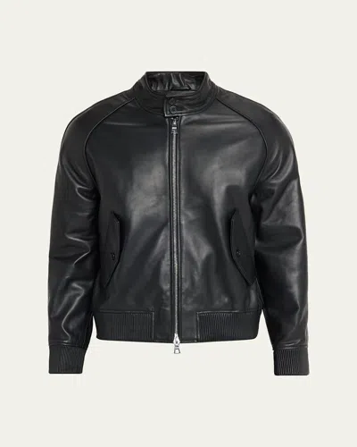 Officine Generale Men's Leather Band-collar Biker Jacket In Black