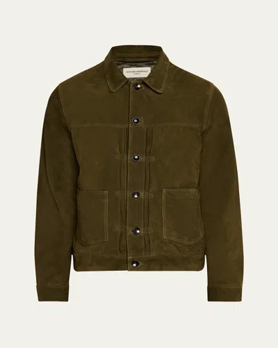 Officine Generale Men's Leo Suede Chore Jacket In Olive