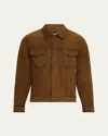 Officine Generale Suede Leonide Trucker Jacket In Brown