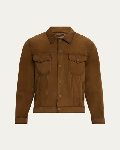 Officine Generale Men's Leonide Suede Trucker Jacket In Tobacco