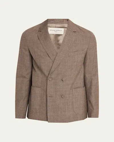 Officine Generale Men's Light Brown Wool Leon Double-breasted Sport Coat