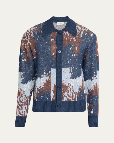 Officine Generale Terry Jacquard-knit Cardigan In Blue