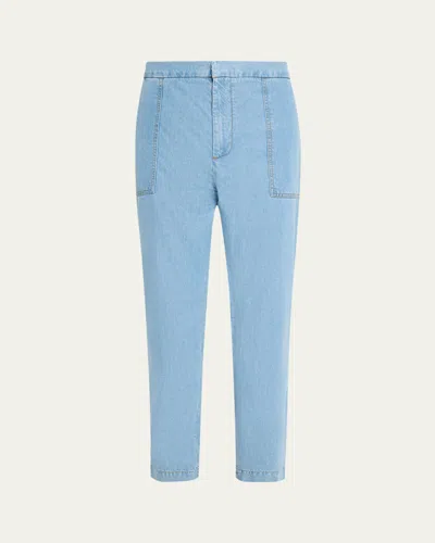 OFFICINE GENERALE MEN'S PAOLO LIGHT WASHED INDIGO PATCH POCKET PANTS