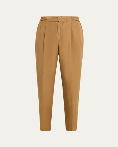 Officine Generale Men's Pleated Elastic-waist Pants In Cigar