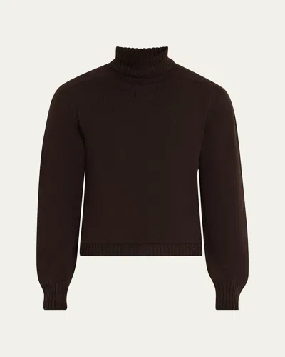 Officine Generale Men's Seamless Wool Turtleneck In Dark Coffee