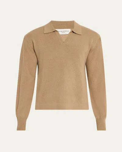 Officine Generale Men's Simone Cashmere Polo Sweater In Cigar