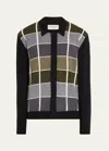 Officine Generale Brennan Checked Wool Cardigan In Blck/gry/oliv/ecr