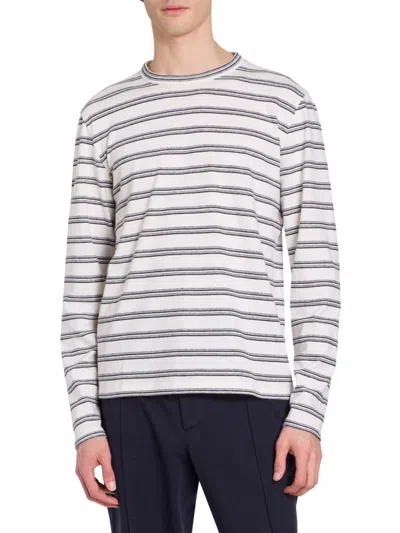 Officine Generale Men's Striped Cotton & Linen-blend Long-sleeve T-shirt In Black