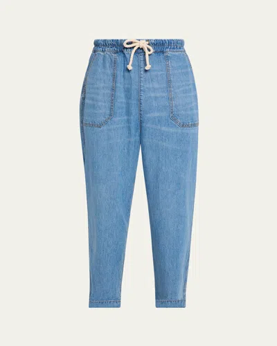 Officine Generale Ferry Lyocell Drawstring Travel Jeans In Blue