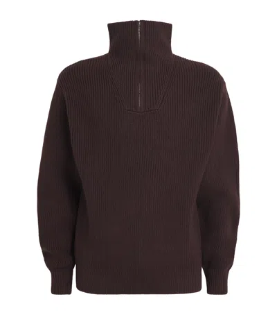 OFFICINE GENERALE MERINO WOOL QUARTER-ZIP RIBBED SWEATER