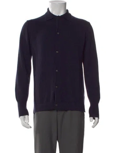 Pre-owned Officine Generale Merino Wool Mock Neck Cardigan In Blue