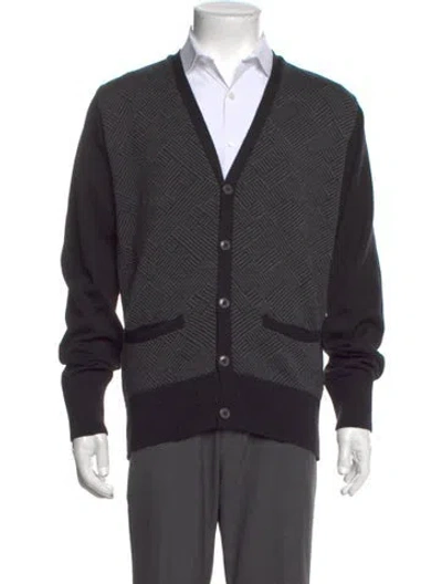 Pre-owned Officine Generale Merino Wool V-neck Cardigan In Black