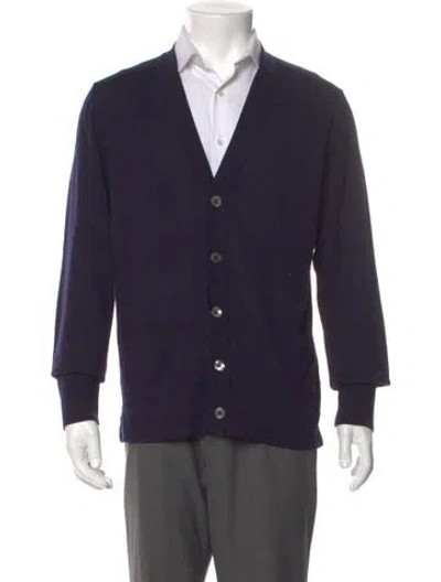 Pre-owned Officine Generale Merino Wool V-neck Cardigan In Blue
