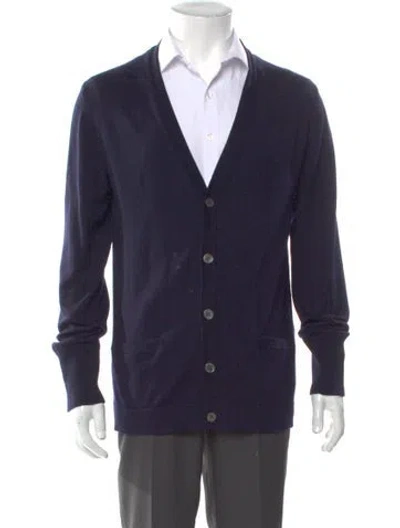 Pre-owned Officine Generale Merino Wool V-neck Cardigan In Blue