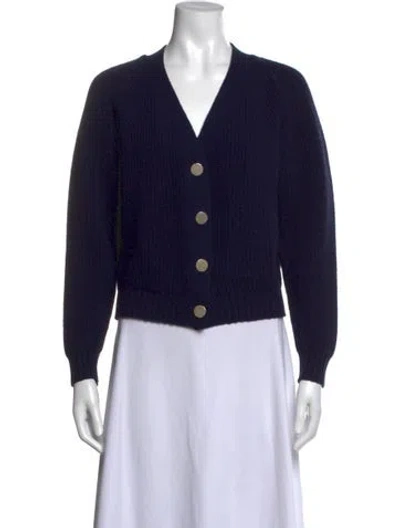 Pre-owned Officine Generale Merino Wool V-neck Sweater In Blue/metallic