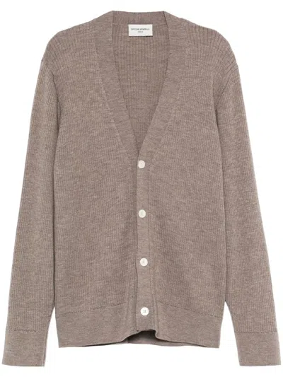 Officine Generale Miles Ribbed Merino Wool Cardigan In Brown