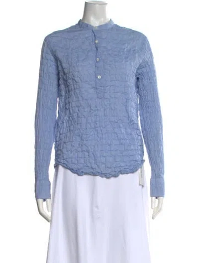 Pre-owned Officine Generale Mock Neck Long Sleeve Blouse In Blue
