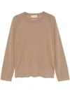 Officine Generale Raglan Sleeve Crewneck Sweater With Side Slits In Brown