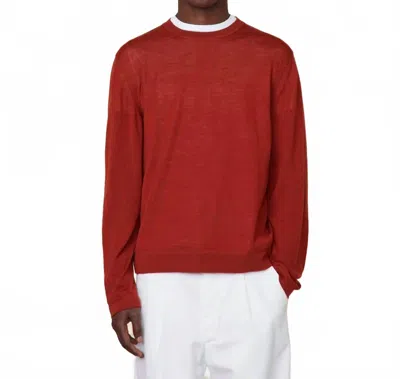 Officine Generale Nemo Italian Merino Wool Sweater In Maple Red In Animal Print