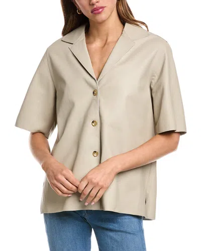 Officine Generale New Christelle Leather Overshirt In Gray