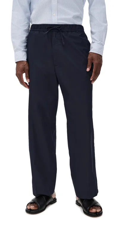 Officine Generale Nilson Straight-leg Organic Cotton-poplin Drawstring Suit Trousers In Blue