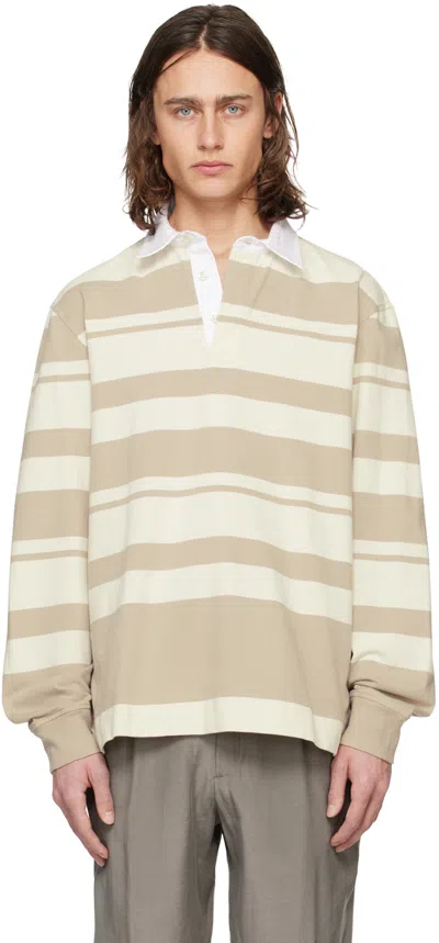 Officine Generale Ryker Poloshirt Aus Baumwoll-jersey Mit Streifen In Creme