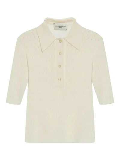 Officine Generale Open-knit Polo Shirt In Neutral