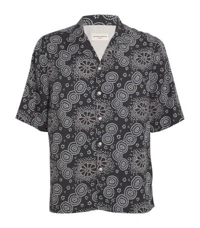 Officine Generale Paisley Print Bowling Shirt In Navy