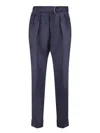 Officine Generale Tailored Blue Trousers With Pleated Front And Cropped Length In Blue