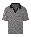 Officine Generale Cropped Houndstooth Polo With Classic V-neckline In Black/white