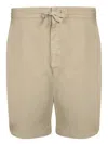 Officine Generale Bermuda Shorts With Elastic Waistband And Adjustable Drawstring In Beige