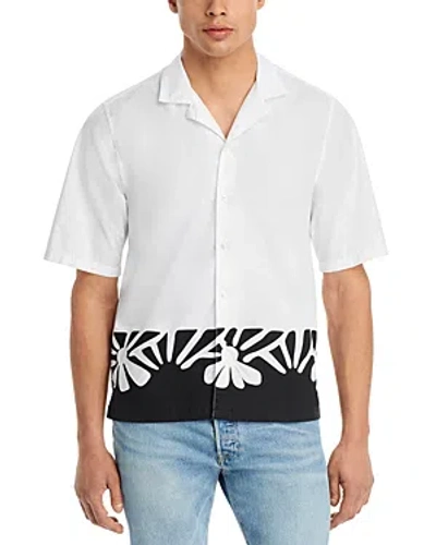 Officine Generale Eren Embroidered Organic Cotton Poplin Camp Shirt In White/black
