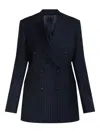 Officine Generale Pinstripe Double-breasted Jacket In Blue