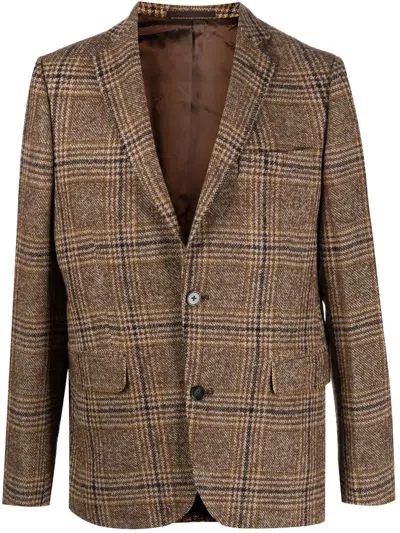 Officine Generale Plaid-check Single-breasted Blazer In Brown