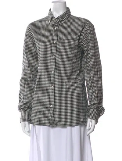 Pre-owned Officine Generale Plaid Print Long Sleeve Button-up Top In Black