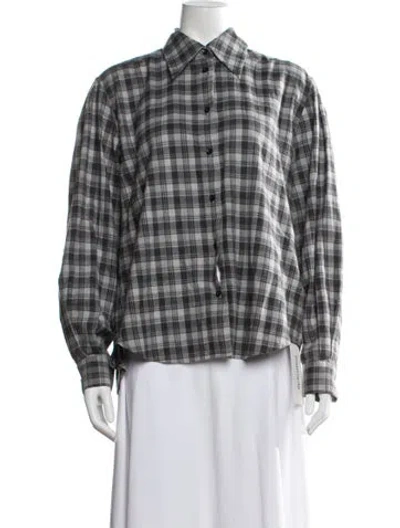 Pre-owned Officine Generale Plaid Print Long Sleeve Button-up Top In Black