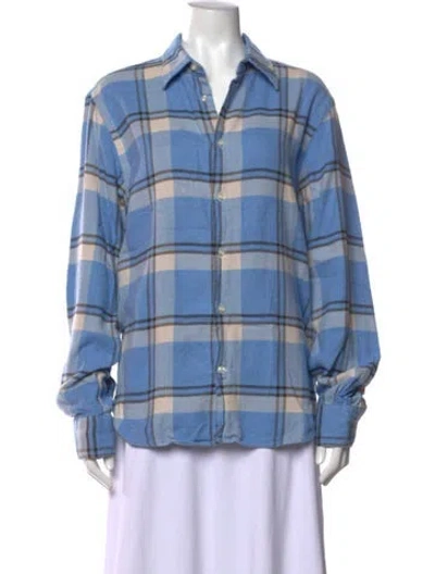 Pre-owned Officine Generale Plaid Print Long Sleeve Button-up Top In Blue