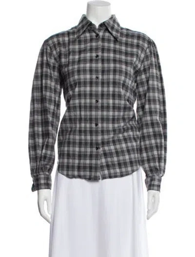 Pre-owned Officine Generale Plaid Print Long Sleeve Button-up Top In Gray